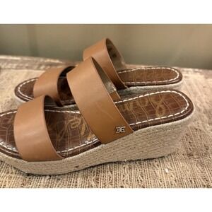 Sam Edelman Rubie Slip On Wedge Tan Brown Rattan Sandals Sz 6.5